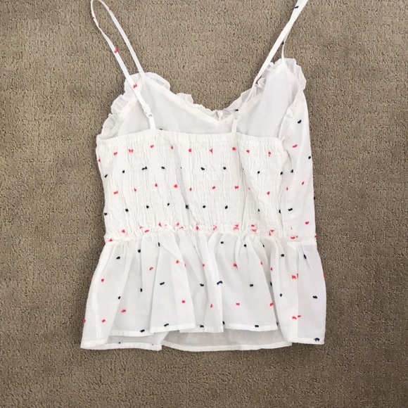 White tank top blouse with embroidered blue and red polka dots. - Picture 2 of 3